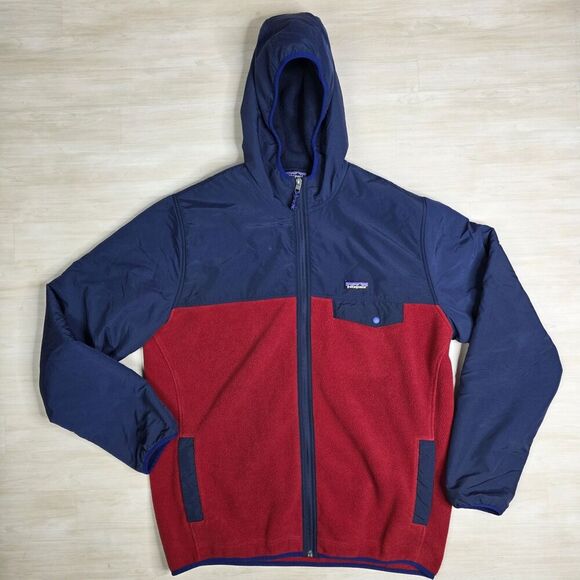 Patagonia Shelled Synchilla Snap-T Hoodie Fleece Full Zip Jacket Red Blue Sz XL - Picture 1 of 12
